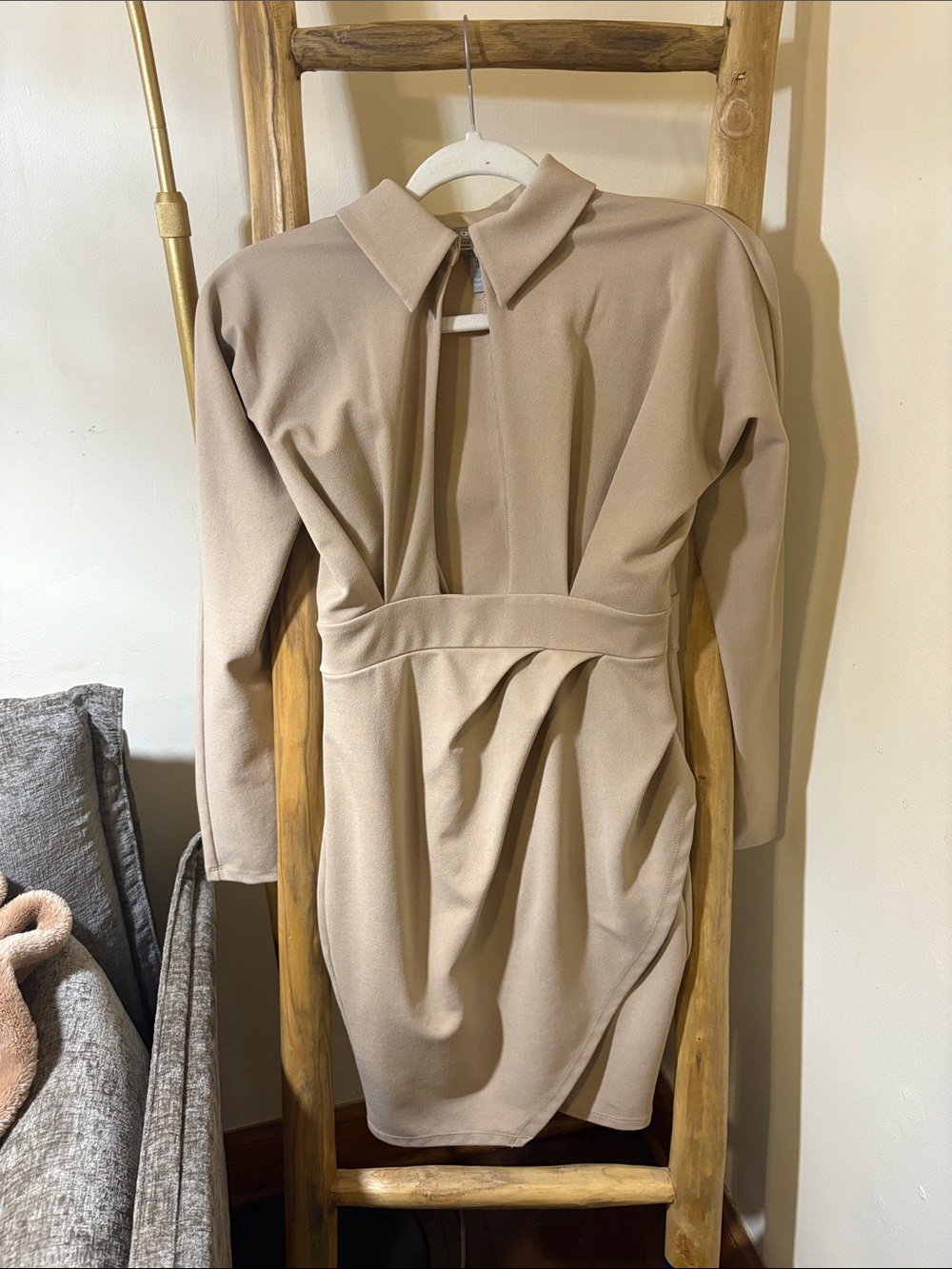 ASOS Beige Long-Sleeve Collared Women’s Dress
